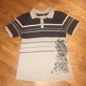 Black and gray striped polo shirt
